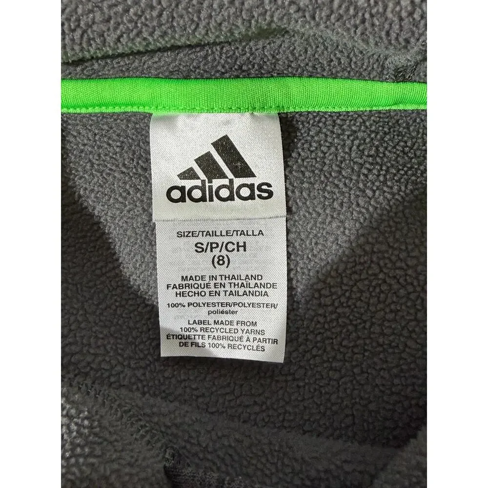 Adidas Boys Size 8 Small Gray Green Logo Fleece Pullover Hoodie